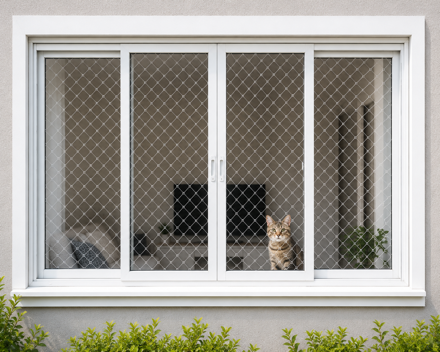 Tela mosquitera en ventana de madera - Fernando de la Mora